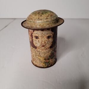 Charming Vintage Tin Container with Victorian Lady Art